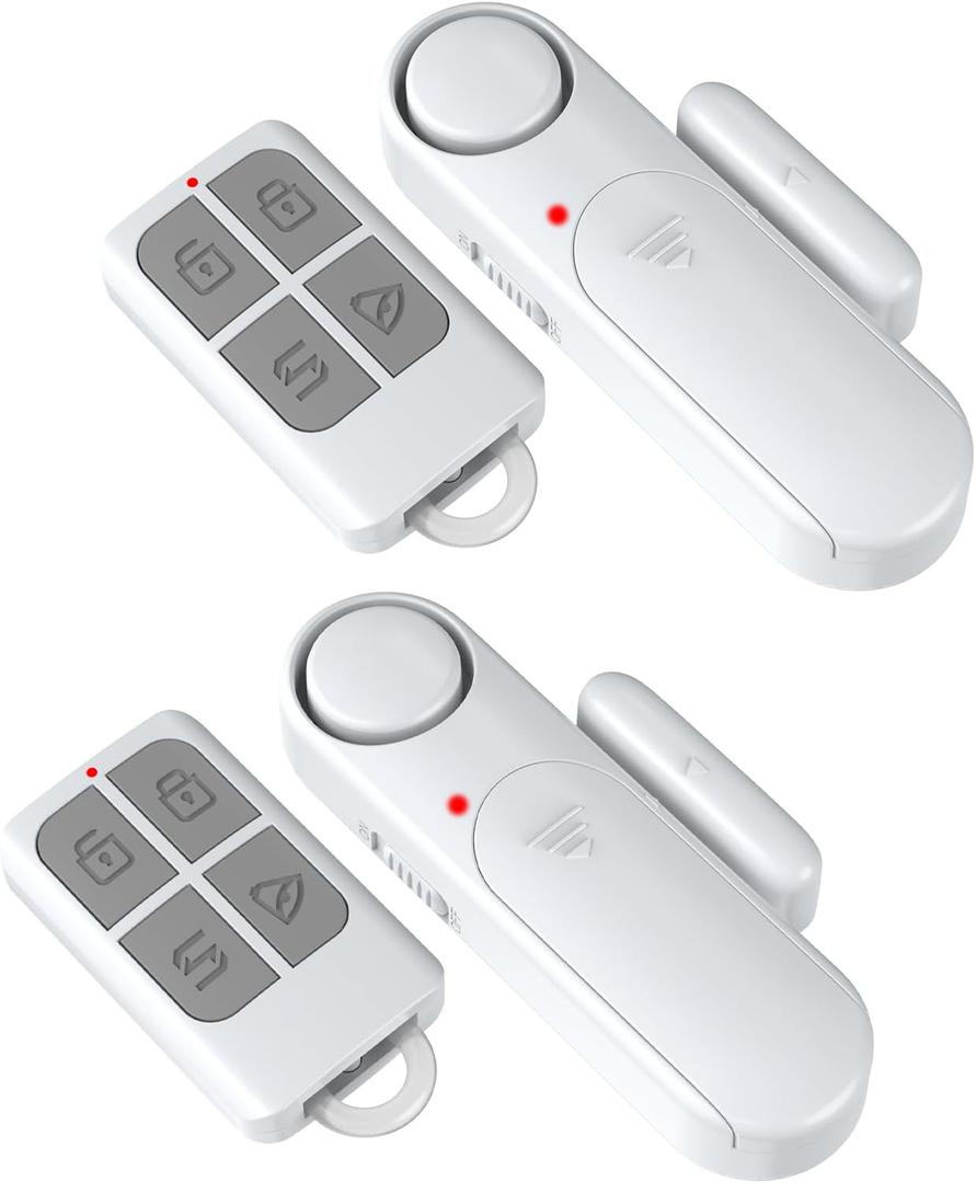 Wireless Door Alarm When Opened with Remote (2 Pack), Window Sensor Alarms for Home Security, Kids Safety, Dementia, Sliding Glass Door, 120dB Burglar Alert for House Garage/Apartment/Business Entry (White)