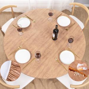 UMINEUX Round Fitted Vinyl Tablecloth with Elastic Edged & Flannel Backing, Waterproof Wipeable Round Table Cover for Indoor Outdoor Patio Use - Fits Tables up to 45" - 56" Diameter(Wood)
