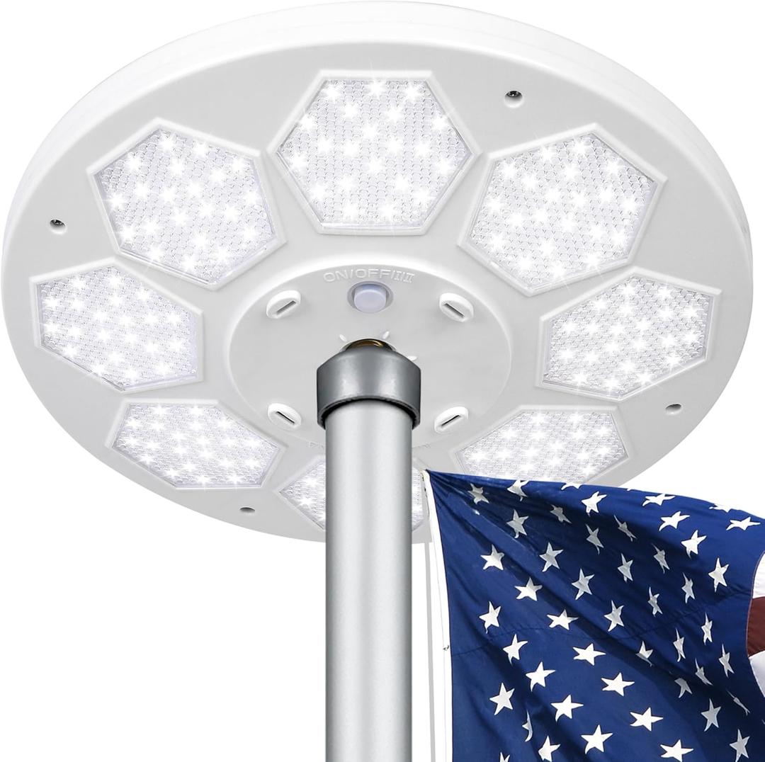 Flagpole Light Solar Powered, 6 Updated Ultra Bright 160 LED for 15-25 Ft Poles, 15 Hour Dusk to Dawn Auto On/Off, Aurora Lighting (White)