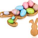 Bamboo Easter Bunny Charcuterie Board 11"x6" 3-Section Divided Snack Tray | Keeps Candy, Cheese & Veggies Separate for Snacks Fruits Candies Spring Table Decoration Rustic Farmhouse Serving Platter