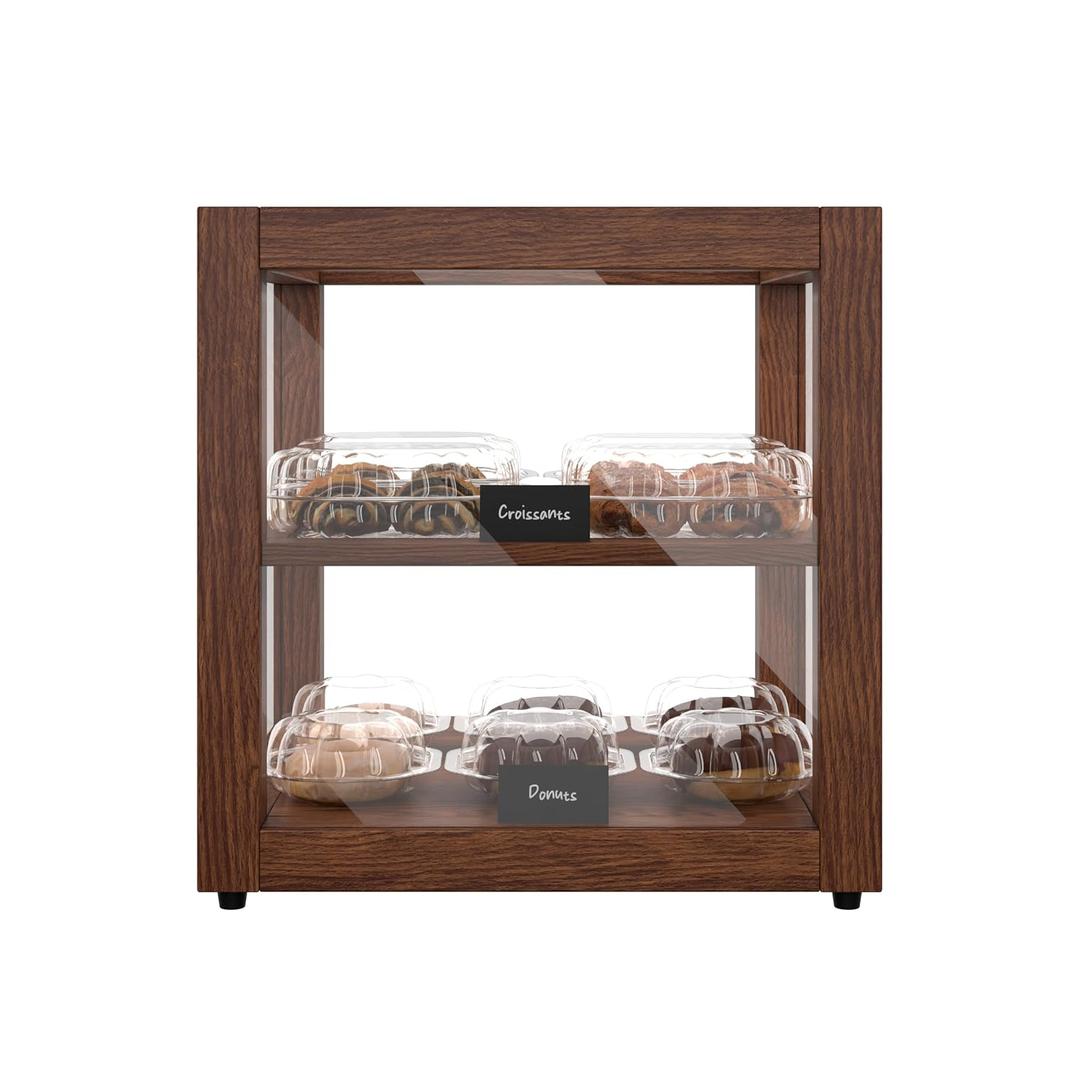 KoolMore 15 in. Dark Wood Countertop Open Back Dry Bakery Display Case, Pastry, Cake and Bread Display with Tempered Glass
