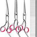 TINMARDA 5 in1 Dog Grooming Scissors Kit, Professional Dog Scissors for Grooming with Safety Round Tips, Titanium Coated Grooming Shears for Dogs Cat Pet At Home