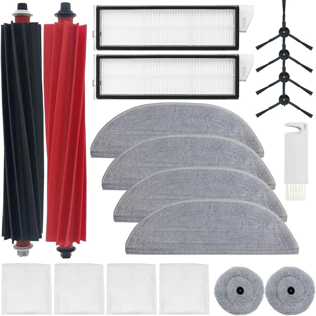 19 PCS S8 MaxV Ultra Accessories Kit for Roborock S8 Max/MaxV Ultra Robot Vacuum,1 Set Main Brush,2 HEPA Filters,4 Mop Cloth,2 Edge Mop Cloth,4 Side Brushes,4 Dust Bags,1 Cleaning Brush