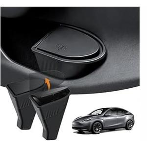 Shademax 2PCS Car Door Trash Can for Tesla Model Y Accessories 2020-2024 Side Door Storage Box Organizer with Push-to-Open Lid Design Front Seat Car Garbage Can Bin for Tesla ABS Material Black