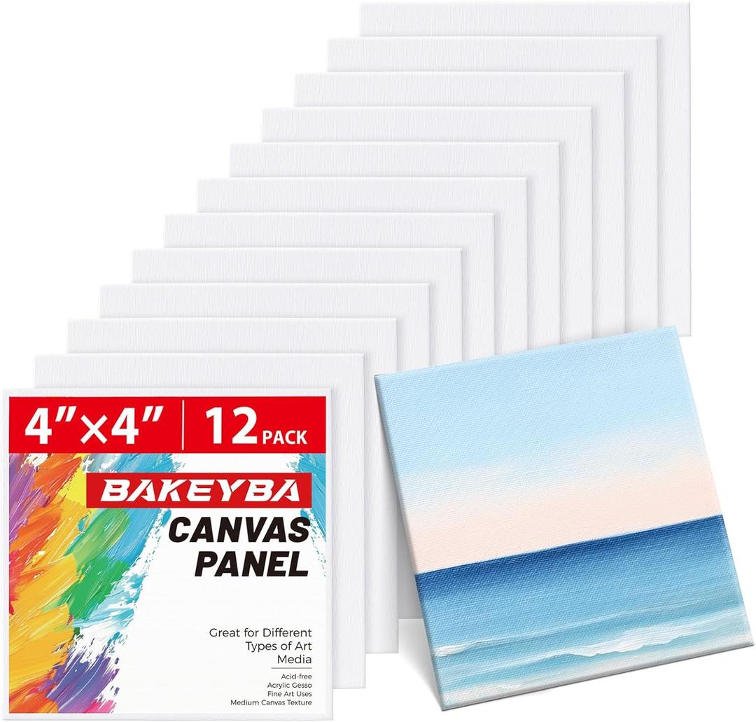 12 Pack 4x4 Inch Mini Canvas Boards for Painting, Small Square Canvas Panels, 100% Cotton Primed Acid-Free for Acrylic Paint