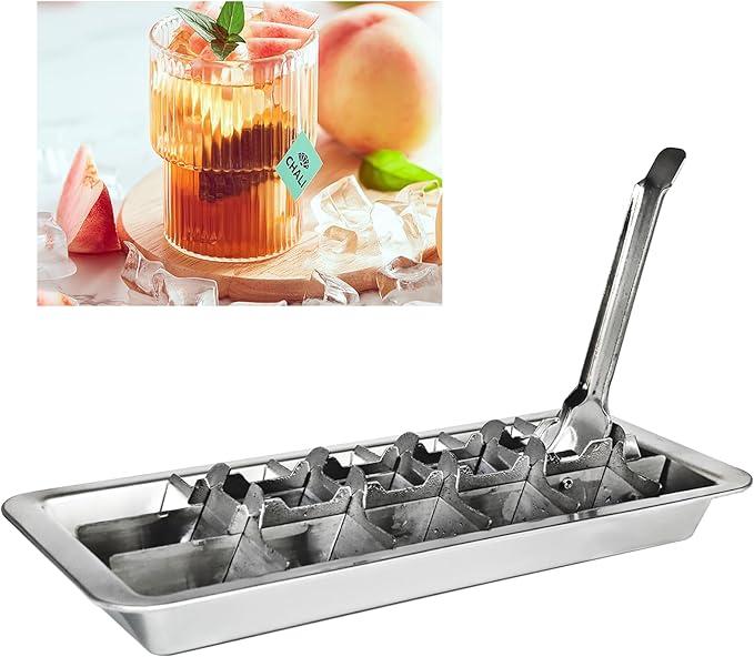 Stainless Steel Ice Cube Tray with 18 Slots, Metal Ice Cube Maker with Removable Trays, Easy Release Handle & Level, Dishwasher Safe for Bars, Kitchens & Frozen Foods