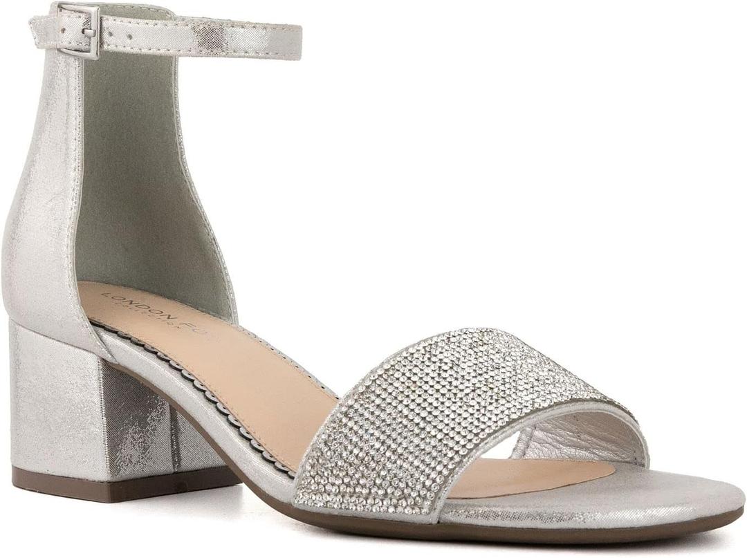 LONDON FOG Women's Nikki Low Two Piece Block Heel Dress Shoe Ladies Ankle Strap Pump Sandal (9.5)