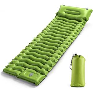 Camping Sleeping Pad, Ultralight Inflatable Sleeping Mat with Pillow & Foot Pump, Extra Thick Compact Camping Mattress for Hiking, Backpacking & Tent Use, Dual-Colored Design(Green/Blue)