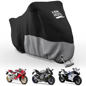 KEMIMOTO 420D Motorcycle Cover with Lock-Hole Compatible with Ninja 500 400 R1 R3 R6 GSXR Z400 ZX-6R S1000R YZF-R1 Outdoor Indoor All Season Waterproof Protection Snow Dust Sun Rain Sport Bike Cover
