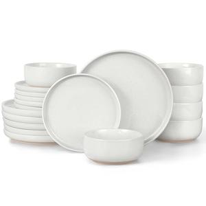 LIANYU 18-Piece Dinnerware Sets for 6, Stoneware Dinner Plates and Bowls, Kitchen Dining Dishes Set, Dishwasher & Oven Safe, Snowy White