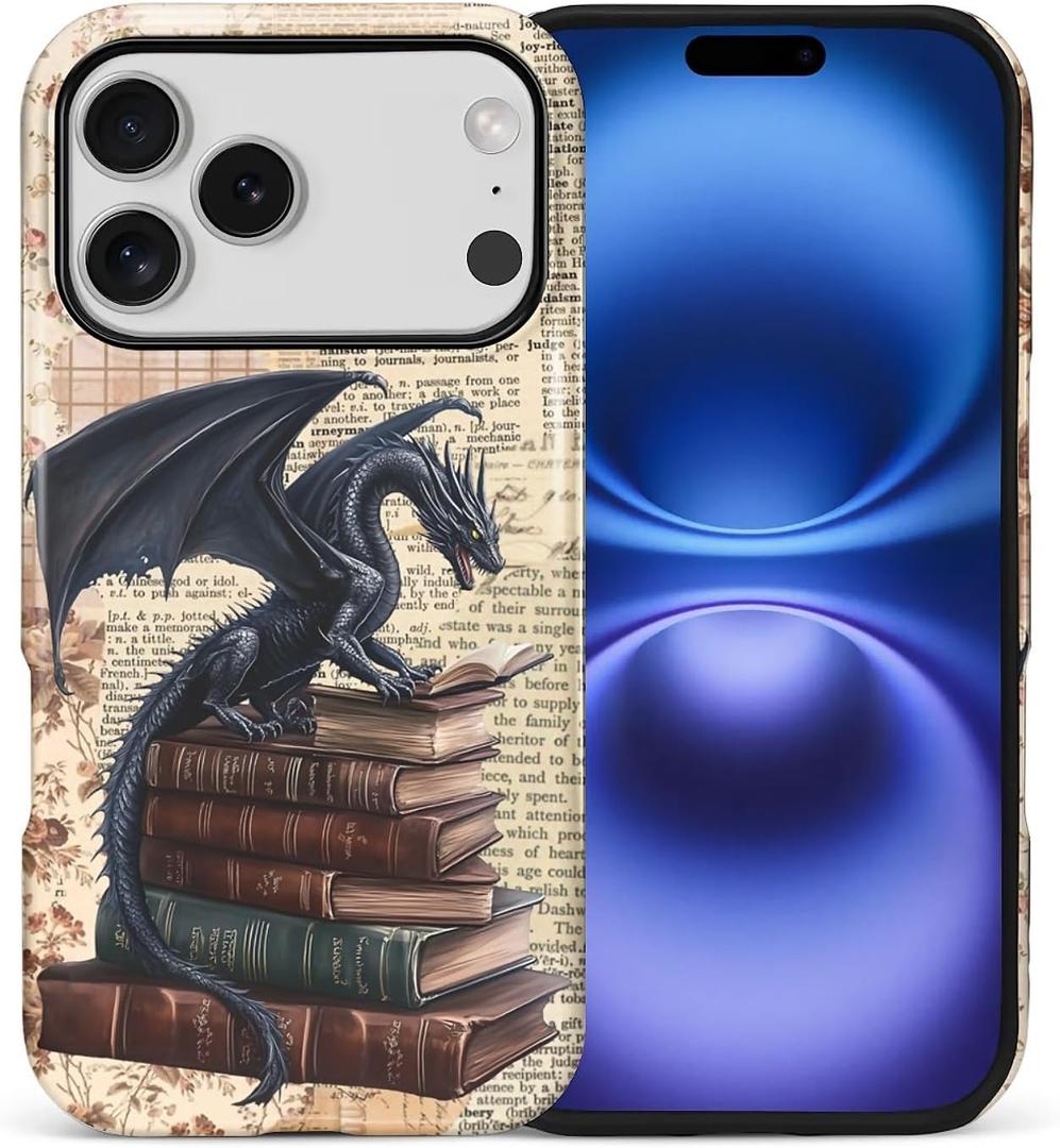 DAIZAG Case for iPhone 17 Pro, Dragon Fantasy Book Literary Lover Full-Body Design Hybrid Dual Protection Soft TPU + Hard PC Shockproof Scratch-Resistant Protective Cover Phone Case for Men Women