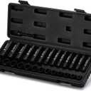 TecoTek 27 Pieces 3/8-Inch Drive 12-Point Metric Impact Socket Set, CR-V, 7mm to 19mm, Standard and Deep, 1/4"-3/8" Drill Adapter