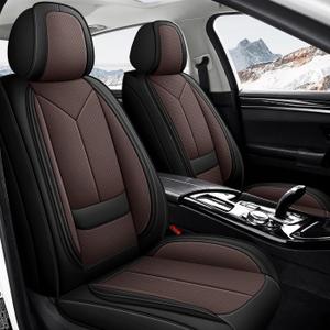 Car Seat Covers Full Set 3D Foam Back Support, 2 Front Seats Universal Fit for Most Trucks,Sedan and SUVs, Waterproof Nappa Leather Super Breathable, Storage Bags, All Season, Black+Coffee