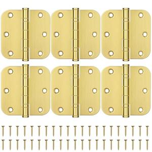 KOLET Ball Bearing Gold Door Hinges, 3.5 Inches Heavy Duty Stainless Steel Door Hinges, 5/8'' Radius Corner Hinges, Smooth and Quiet, Non Removable Pin, Satin Silver, 6 Pack