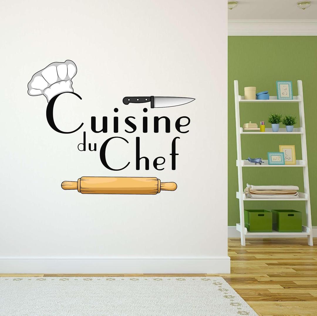 Wall Decal Cuisine Du Chef Cute Home Wall Sticker Cuisine Du Chef with Cute Utensils Removable - Size: 30 in(W) x 24 in(H) (Multi)