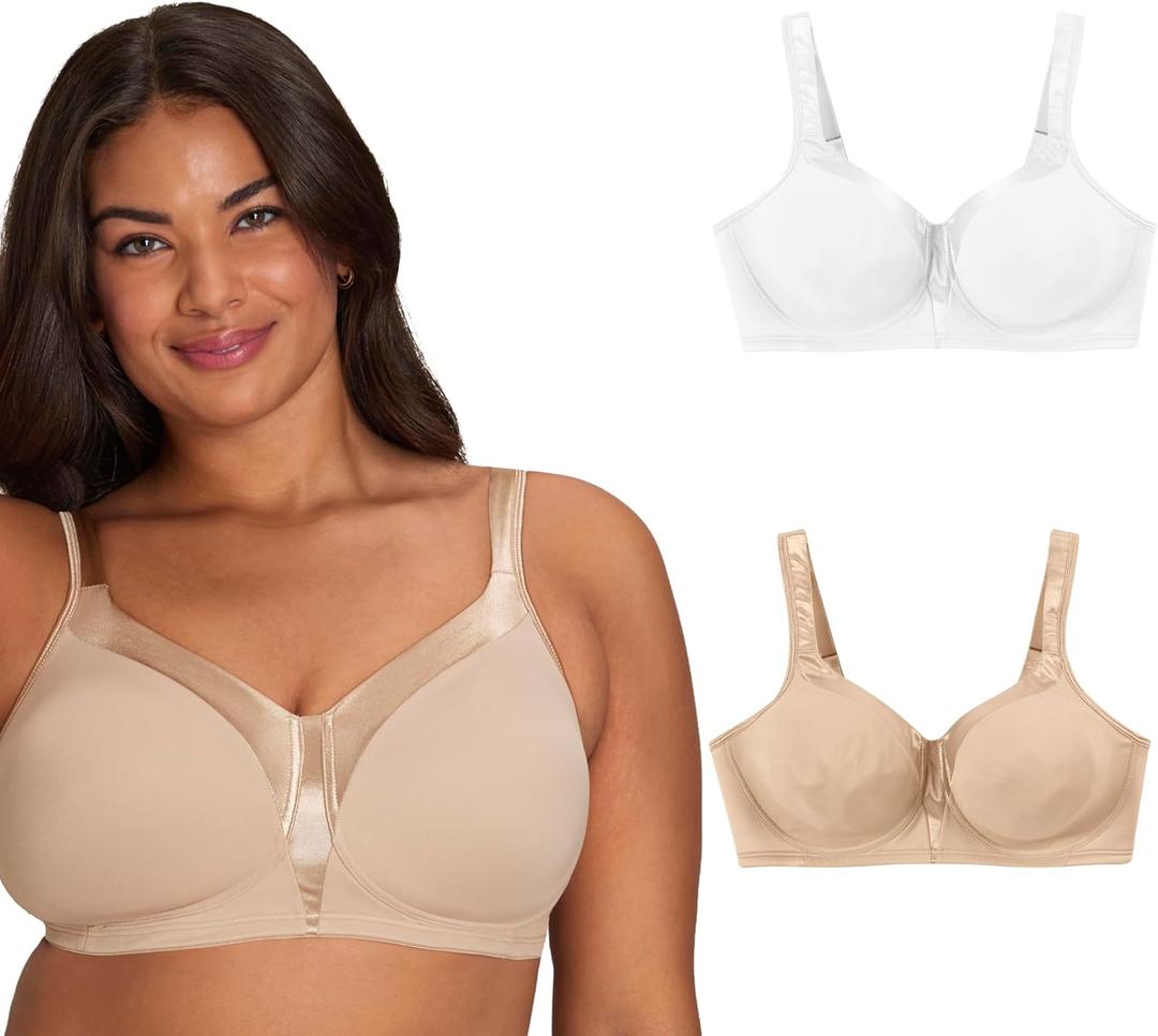 PLAYTEX Women's 18 Hour Silky Soft Wireless Bra, Smoothing Full-Coverage T-Shirt Bra, Single and 2-Pack 42D