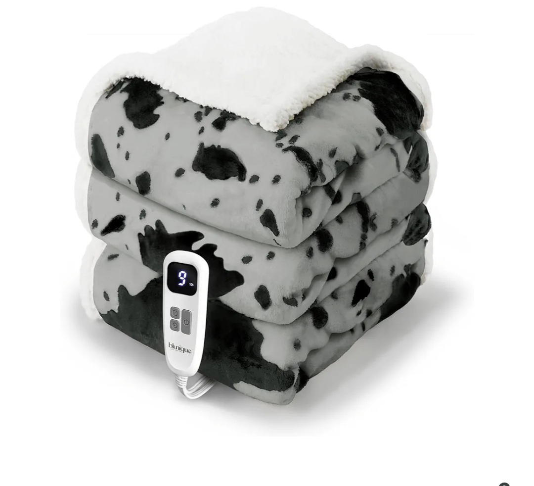 Heated Blanket Full Blanket - Fast Heating Electric Blanket, Soft Flannel Heated Full with 4 Time Settings,10 Heating Settings, Warm Gifts for Women & Mom & Grandma(72"x84"Cow Print Grey)