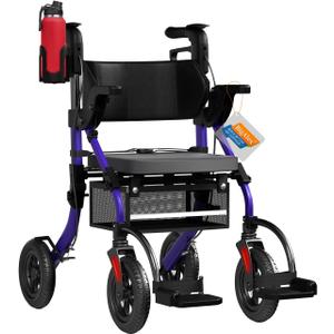 BigAlex Rollator Walker with Seat,2 in 1 Rollator Walker Transport-Wheelchair,10" All-Terrain Wheel for Outdoor & Indoor Use,Wider Seat for Users,Wheelchair Combo-Lightweight,Purple