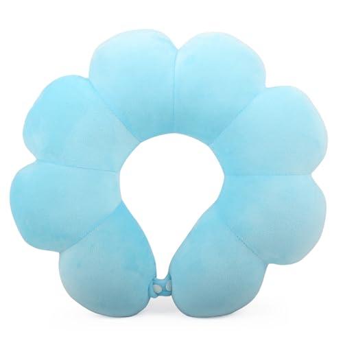 Flower Travel Neck Pillows for Airplanes Breathable Cotton U-Shaped Neck Pillow for Kids & Adults Head Neck Chin Support Rest Pillow for Traveling,Car,Train,Bus,Recline,Home,Office,Light Blue
