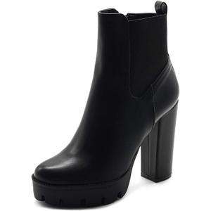 Ollio Women's Shoes Faux Suede or Faux Leather Platform Stacked High Heels Ankle Boots H107
, Size 9