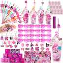 DreamTale 134 Pcs Pink Party Favors Grils Kid Princess Birthday Supplies with Straws Goody Cups,Heart Glasses,Slap Bracelets,Thanks Cards,Keychains,Ring and Stickers Gift Pack for Kids