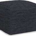 SIMPLIHOME Fredrik Square Pouf - 18 inch Wide Genuine Woven Leather Ottoman in Dark Blue, Boho-Style Footstool or Extra Seating for Living Room or Bedroom with Polystyrene Bead Filling, Assembled