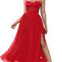 ChiaoLezhee Womens Sexy Maxi Corset Dress, Cocktail Prom Wedding Guest, Bridesmaid Formal Dresses for Women, Birthday Outfits, Red, Large