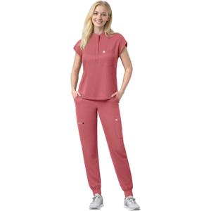 Scrubs Set for Women Medical Uniform Nurse Suit, Anti-Wrinkle Scrub Top Jogger Pant&11 Pockets, 4 Way Stretch Workwear (X-Small, Nude Pink)