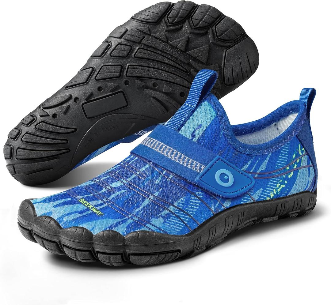 SEEKWAY Barefoot Water Shoes for Kids - Wide Toe Box and Quick-Dry Sand Shoes Toddler for Hiking Swim Beach Pool Kayak Sport Accessories, Camping Essentials Must-Haves for Boys Girls Sizes (1 Big Kid, 2a-navy Blue)