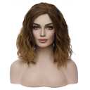 BERON Womens Brown Wig Short Curly Bob Hair Wig for Girls Brown Ombre Color Wavy Heat Resistant Synthetic Wig Body Wave Daily Hair Party Wigs (Dark Brown to Light Brown)