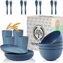 Wheat Straw Dinnerware Sets, Homienly 20pcs Unbreakable Microwave Dishwasher Safe Tableware Lightweight Bowls, Cups, Plates Set Reusable Dinner Plates Bowls set (Blue)