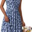 FENSACE Womens Summer Dresses Flowy Empire Waist Sleeveless Sun Dress Graduation Beach Dresses for Women(Blue Floral-4,Small)
