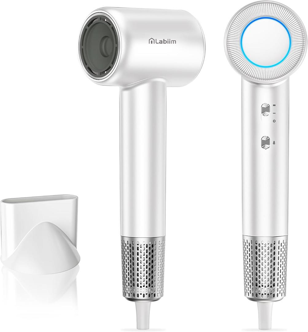 Labiim Hair Dryer, High-Speed Ionic Low Noise Blow Dryer with Brushless Motor for Fast Drying, Thermo-Control Quiet Compact Hair Blow Dryer, Hairdryer with 1 Nozzle Attachments for Home Salon Travel
