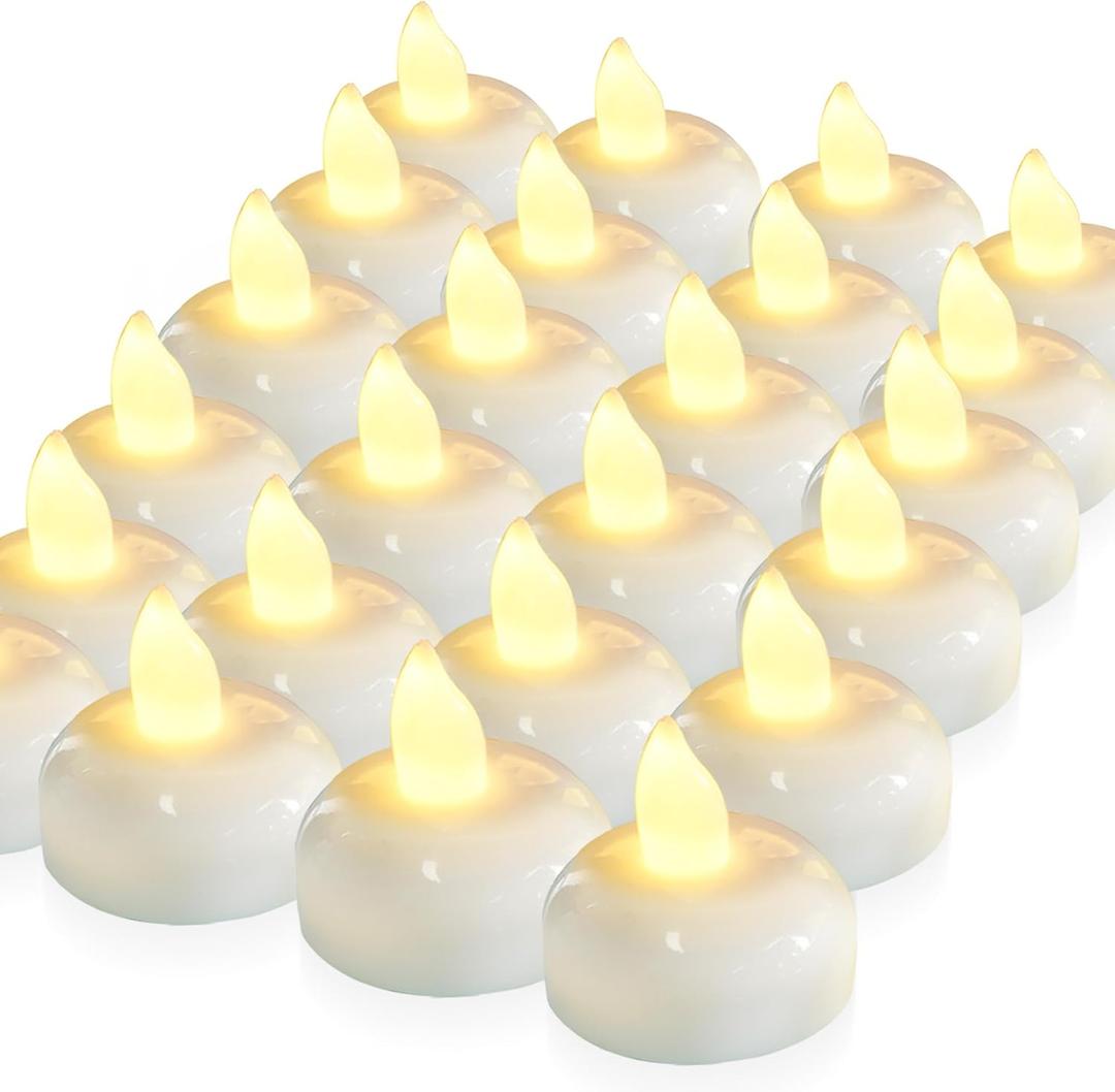 Homemory 200 Hours 24 Pack Flameless Floating Candles, Warm White Led Flickering Tealight Candles in Bulk, Decor for Wedding, Party, Centerpiece, Pool, Christmas (Warm White)