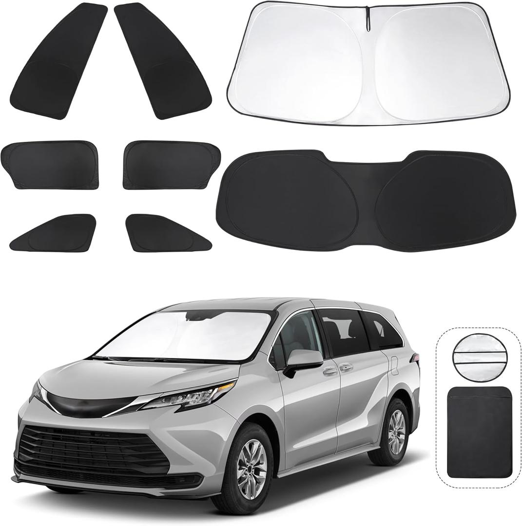 Window Shades for Toyota Sienna 2021-2025 Accessorie Car Side Full Windows Rear Triangular Windshield Sun Shade Sun UV Rays & Privacy Protection for Camping,Napping,and Relaxing 8PCS