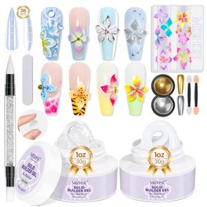 MIZHSE 2Pcs 3D Nail Gel Sculpting Gels, Clear and White Solid Builder Gel for Nails with Silicone Nail Molds Molding Gels 3D Art Non-Sticky Hand UV LED for Nails Salon Home DIY