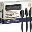 R-kay 400 Pcs Black Plastic Silverware Heavy Duty - Heat Resistance Forks Spoons And Knives Set - BPA Free Black Plastic Utensils Set