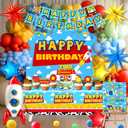 125pcs Toy Theme Birthday Decorations, Balloons Backdrop Banner Tablecloth Cake Topper for Cartoon Story Birthday Party Decorations