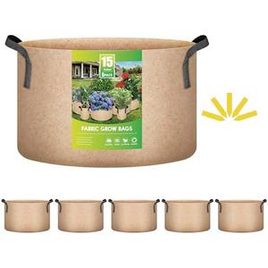 iPower 5 Pack 15 Gallon Tan Grow Bags, Garden Planting Nonwoven Fabric Pots with Reinforced Handle, Heavy Duty and Aeration Planter Pot for Tomato, Fruits, Vegetables and Flowers