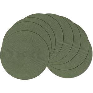 SHACOS Round Placemats Set of 8 Washable 15 inch Round Table Mats Cotton Polyester Woven Braided Place Mats for Dining Table Wedding Party Decor (Olive Green, 8)