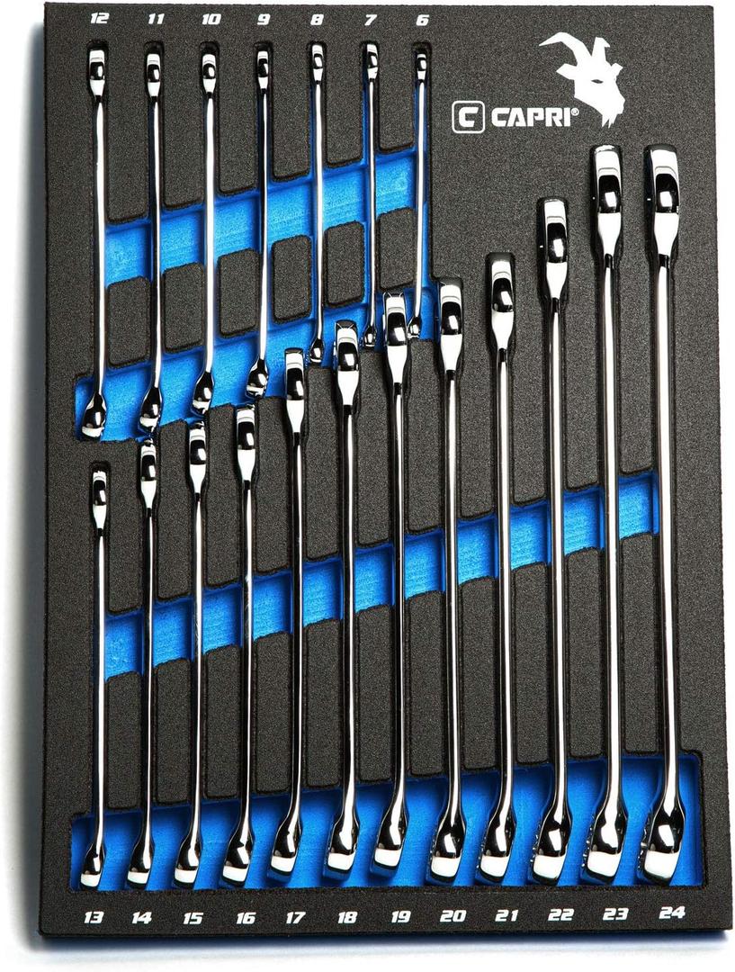 Capri Tools Combination Wrench Set with The Mechanic's Tray, Metric 6 to 24 mm, 19-Piece (CP11390MT)