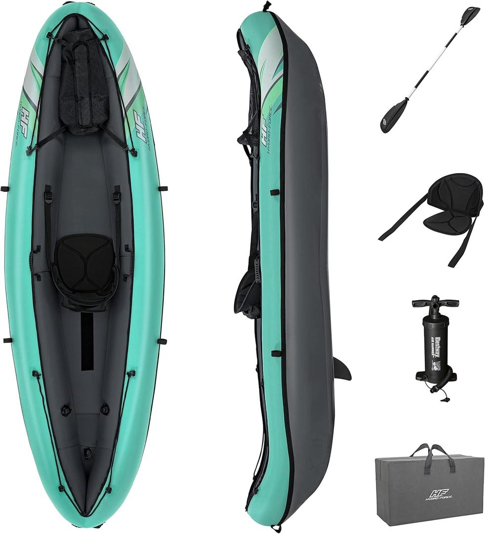 Bestway Hydro Force Inflatable Kayak Set | Includes Seat, Paddle, Hand Pump, Storage Carry Bag | Great for Adults, Kids and Families (1-Person Ventura Elite)