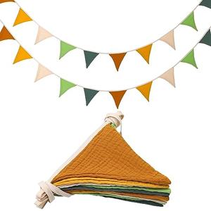 Oudain 15.5 ft Pennant Banner Flags, 2 Pcs Nursery Garland Triangle Bunting Flag Baby Banner for Nursery Decor Baby Birthday Boho Wedding Shower Party Event, Each 7.75 ft(Retro Forest Color)