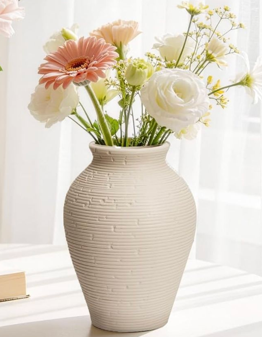 Ceramic Flower Vases , 8.1 Inch Rustic Farmhouse Decorative Terracotta Vases for Home Decor, Table, Mantle, Fireplace, Living Room, Bathroom, Wedding Centerpiece Gifts for Women
