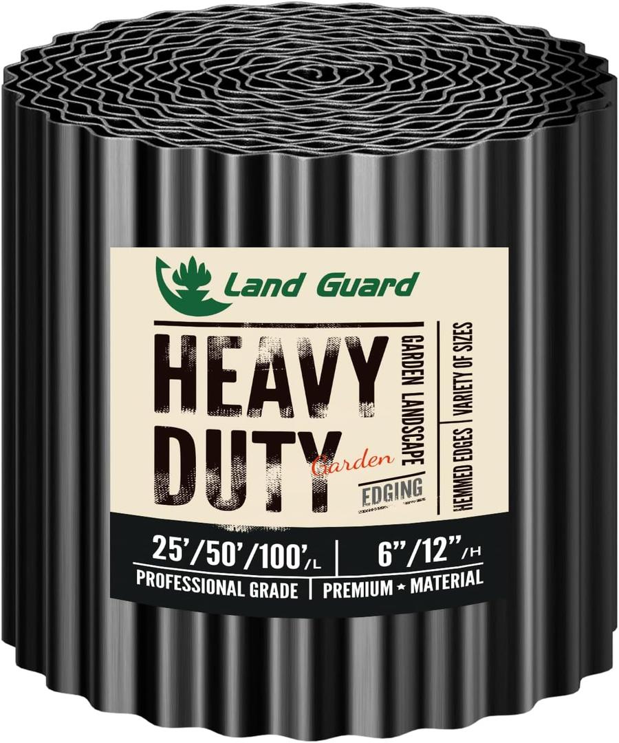 Land Guard Corrugated Garden Edging Border, 12" x 50' Landscape Paver Edging, Tall Landscape Edging, Fence for Garden, Flower Bed, Lawn and Landscape Edging (Glossy Black)