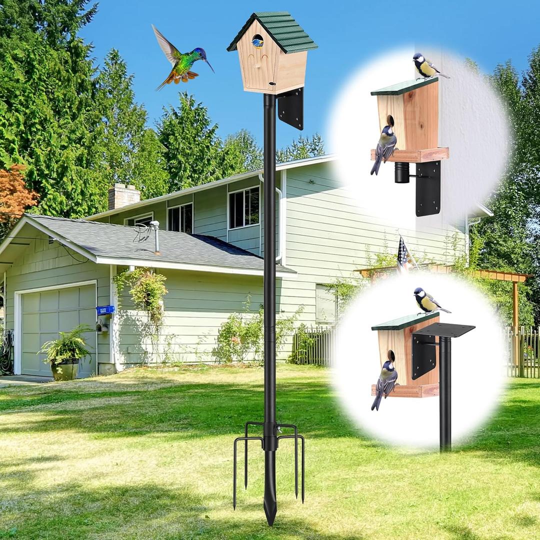 Bird House Pole for Outdoor, 72 Inch Heavy Duty Bird Feeder Pole with 5-Pronged Base, Stand for Backyard Garden Bird Watching,Matte Black,1 Pack (Without Bird House)