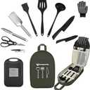 Camping Essentials Cookware Cooking Utensils Set - Portable Camp Kitchen Mess Kit Outdoor Accessories, Stainless Steel & Silicone, Camping Gear Equipment for RV Picnic Grill