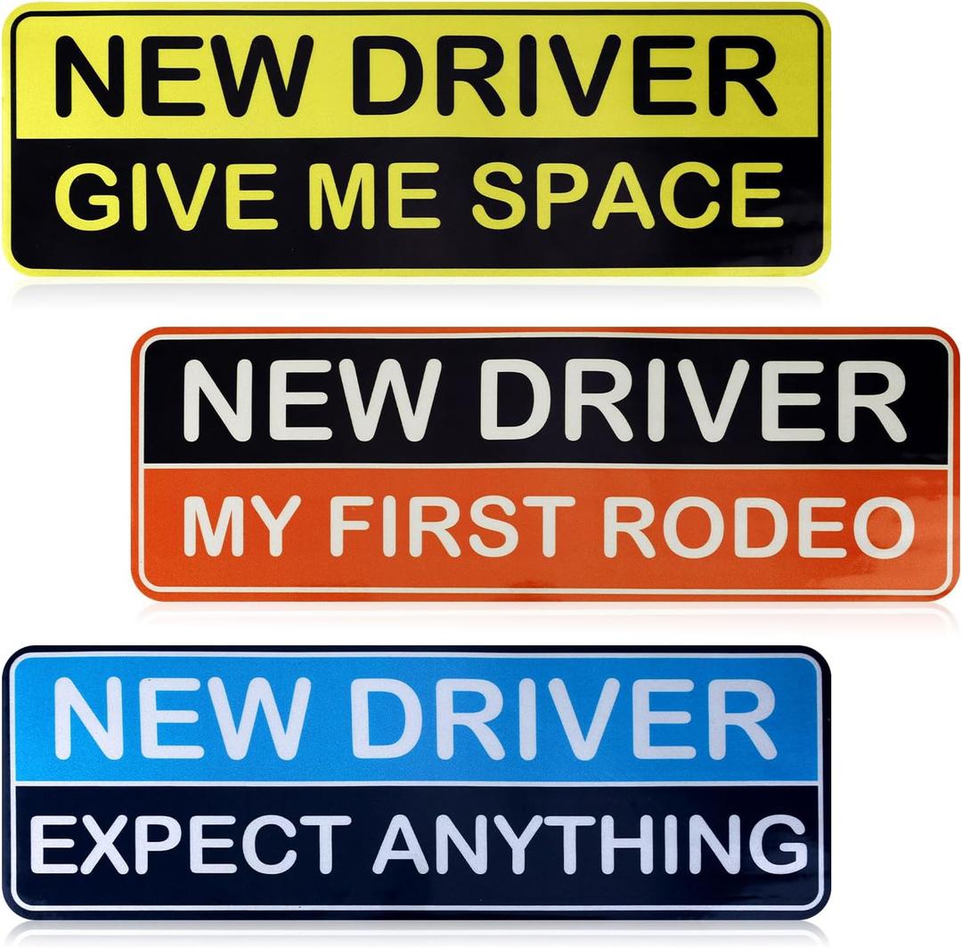 2 x 3pcs Student Driver Car Magnet Stickers, 9.8x3.35in Waterproof Removable Novice New Driver Decal Sign Reflective Magnetic Safety Bumper Sticker for Car Accessories