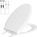 Toilet Seat Elongated with Slow Close Hinges Compatible with TOTO/Kohler/Gerber/American Standard, Universal Oval Fit, Four Bumpers Never Loosen, Two Sets Toilet Bolts and Nuts, Cotton White