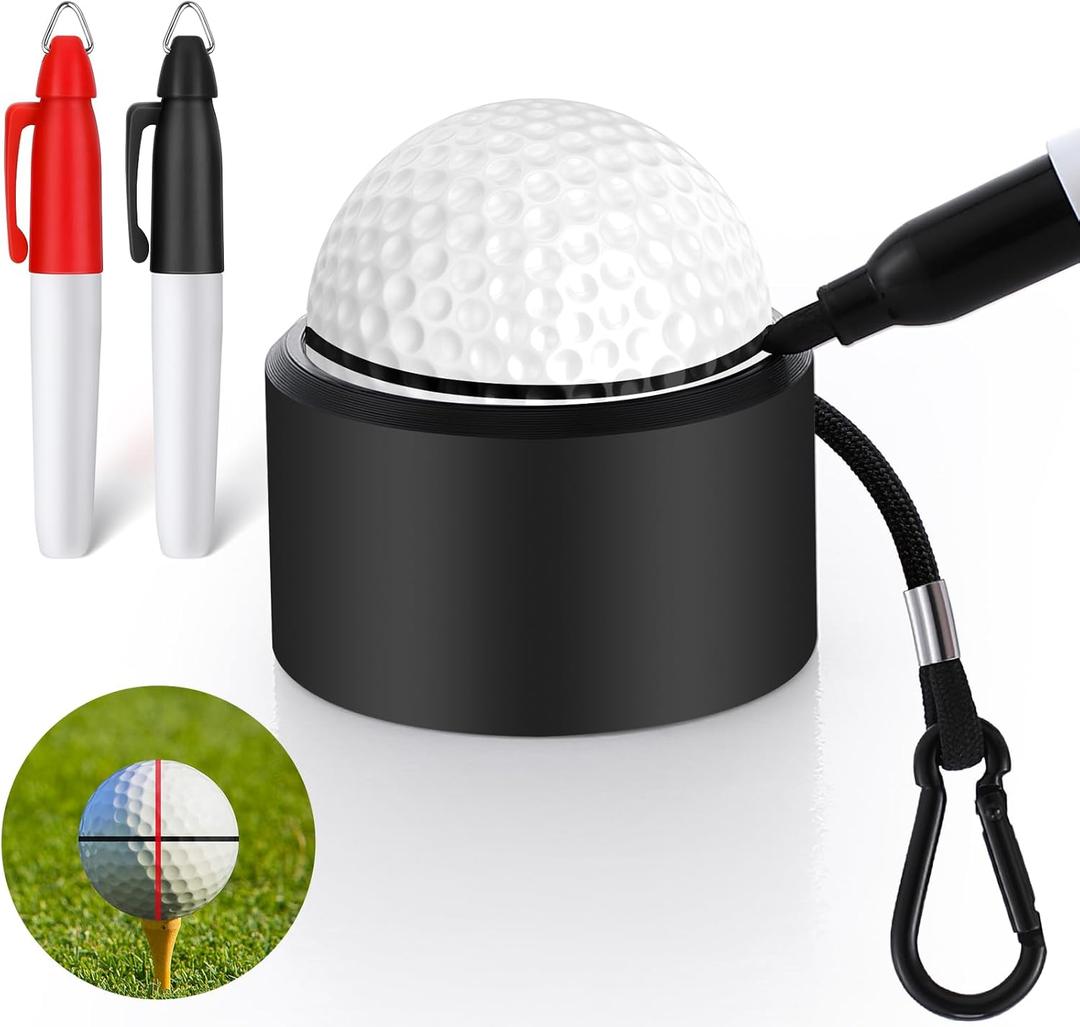 Golf Ball Line Marker Tool with 2 Color Marker Pens, Portable 360 Degree Golf Ball Alignment Marker Tool, Golf Ball Markers to Enhance Putting and Driving Accuracy for The Golfer